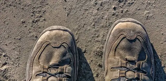 A pair of brown suede hiking shoes