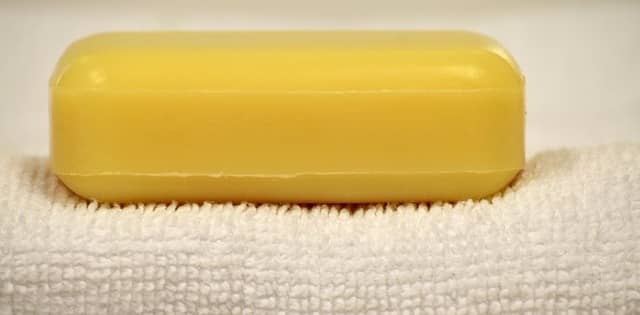 Bar of soap on a towel