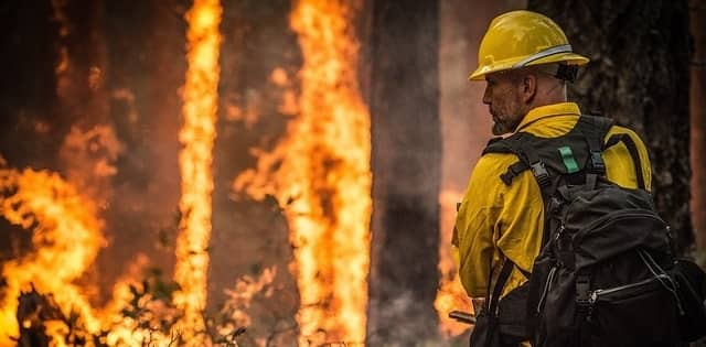 Wild land Fire Fighter with protective gear on