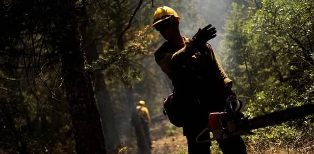 Wildland Fire Fighter with chain saw