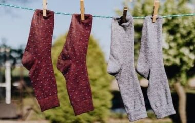Socks drying on clothes line